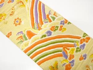 荒波に蝶・花模様織出し袋帯